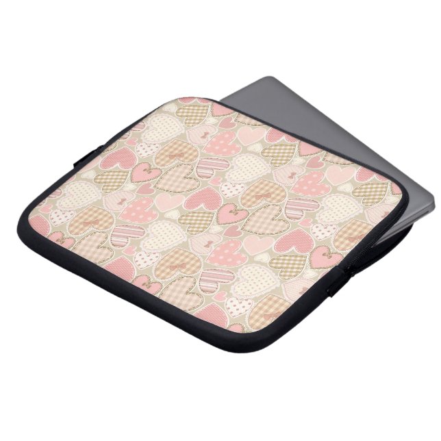 Schönes Patchwork Quilt Muster Pink Hearts Bows Laptopschutzhülle (Vorne Oben)