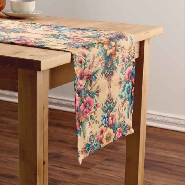 Schönes Peach-Blume-Muster Großer Tischläufer (Beispiel)