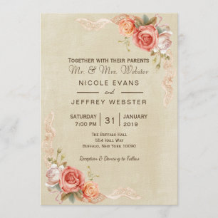 Schönes Peach Blume Shabby Chic Hochzeit Einladung