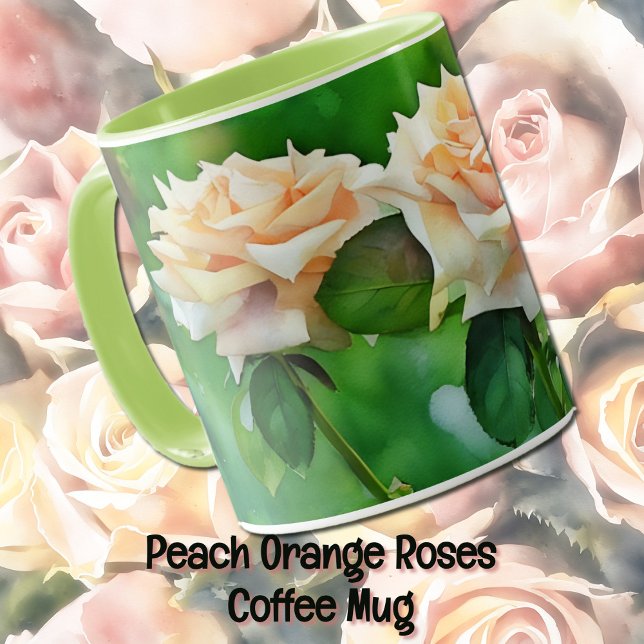 Schönes Peach Orange Rose Art Tasse Cup (Peacy orange roses in a garden and in a watercolor art style.)