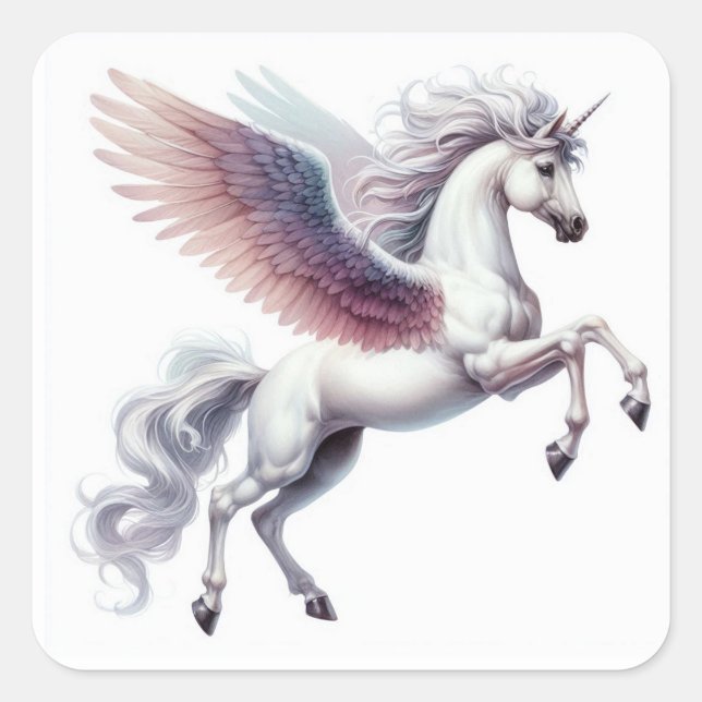 Schönes Pegasus mit den farbenfrohen Flügeln von O Quadratischer Aufkleber (Vorderseite)