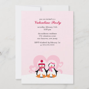 Schönes Penguin Couple Valentinstag Party Einladung