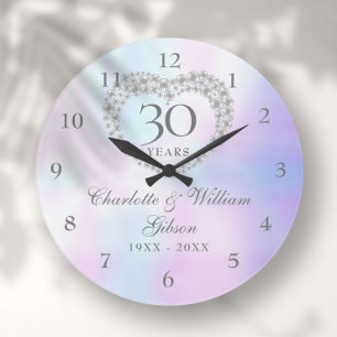 Schönes Perlenherz zum 30. Hochzeitstag Große Wanduhr