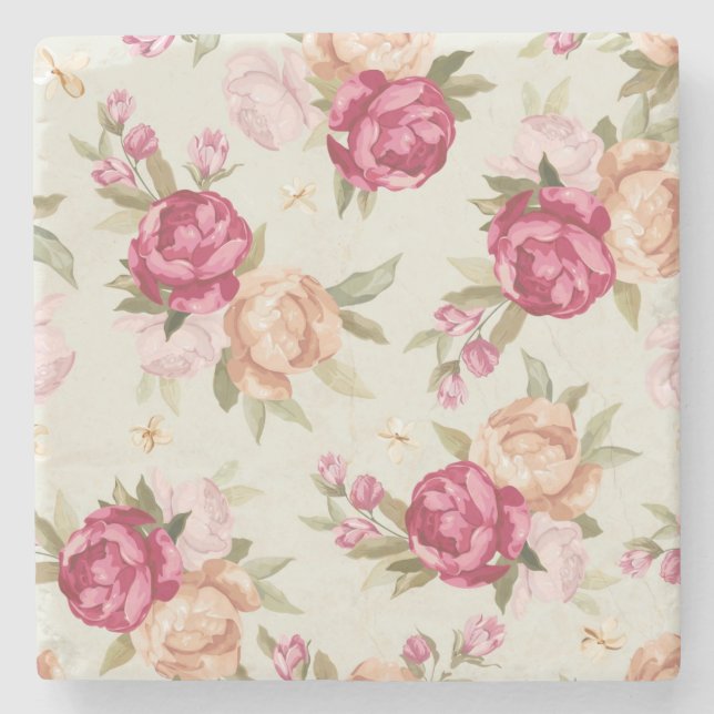 Schönes Perlmuster in Farbe auf Grün Steinuntersetzer (Vorderseite)