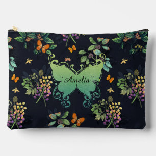 Schönes personalisiertes dunkles Blumen-Schmetterl Zubehörtasche