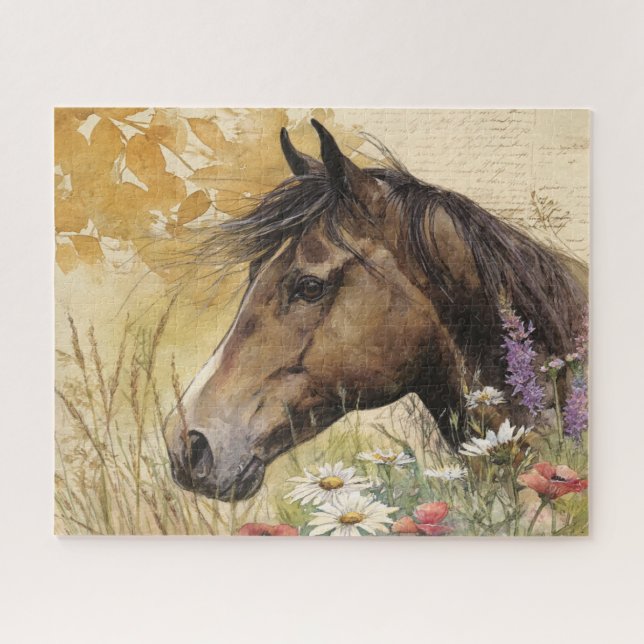 Schönes Pferd mit Blumen Puzzle (Horizontal)