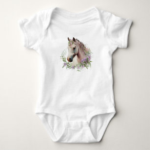 Schönes Pferd mit Blumenkranz  Baby Strampler