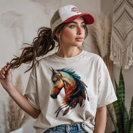 Schönes Pferd mit Federn T-Shirt