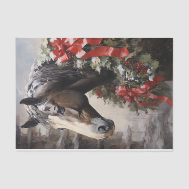 Schönes Pferd mit Winterkraut Weihnachten Seidenpapier (Vorderseite)