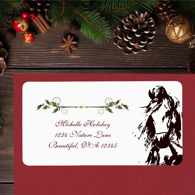 Schönes Pferd und Holly Winter Ferien Adresse Adressaufkleber (Beautiful Horse and Holly Winter Holiday Address Label)