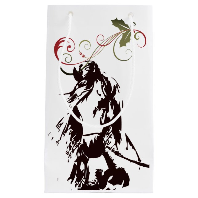 Schönes Pferd und Holly Winter Weihnachten Kleine Geschenktüte (Vorderseite)
