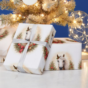 Schönes Pferd und Kranz Weihnachtsfeiertag Geschenkpapier