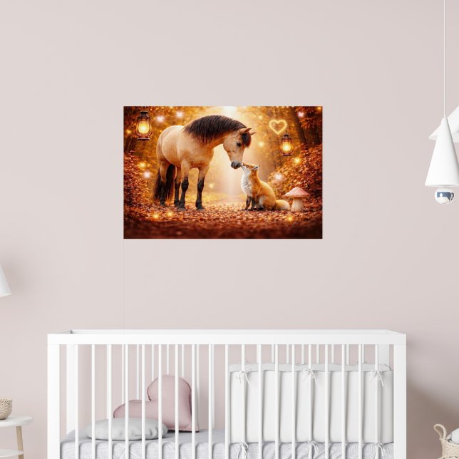 Schönes Pferd und Rotfuchs Fantasy-Kinderzimmer-Ku Poster (Kinderzimmer 2)