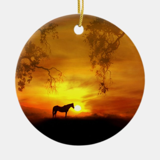 Schönes Pferd und Sonnenaufgang Keramik Ornament (Vorne)