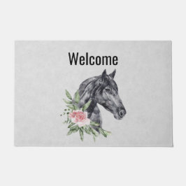 Schönes Pferdeschlittenportrait Wasserfarbe Fußmatte