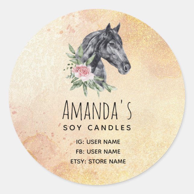 Schönes Pferdeschlittenportrait Wasserfarbe Runder Aufkleber (Vorderseite)