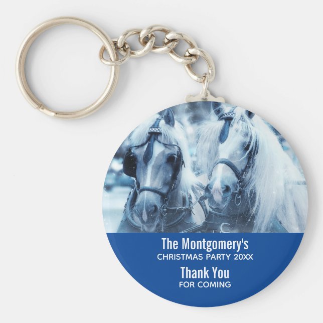 Schönes Pferdeteam Winterfahrt Foto Party Schlüsselanhänger (Vorne)