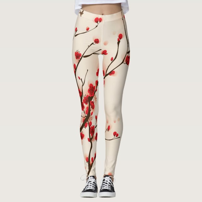 Schönes Pflaumen-Blüten-im Frühjahr Aquarell Leggings (Vorderseite)