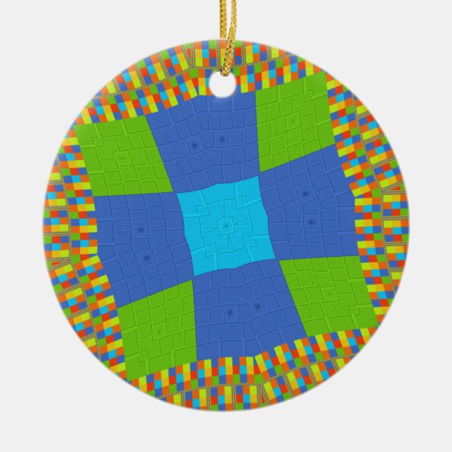 Schönes Phantastisches blaues Cyan Kunstdruckdesig Keramik Ornament (Vorne)