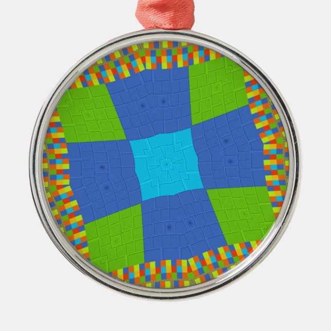 Schönes Phantastisches blaues Cyan Kunstdruckdesig Silbernes Ornament (Vorne)