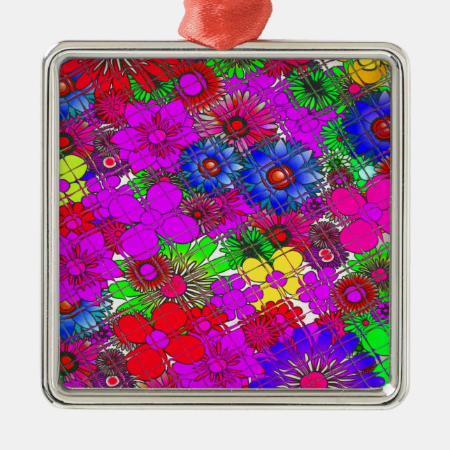 Schönes Phantastisches Blumenmuster Silbernes Ornament (Vorne)