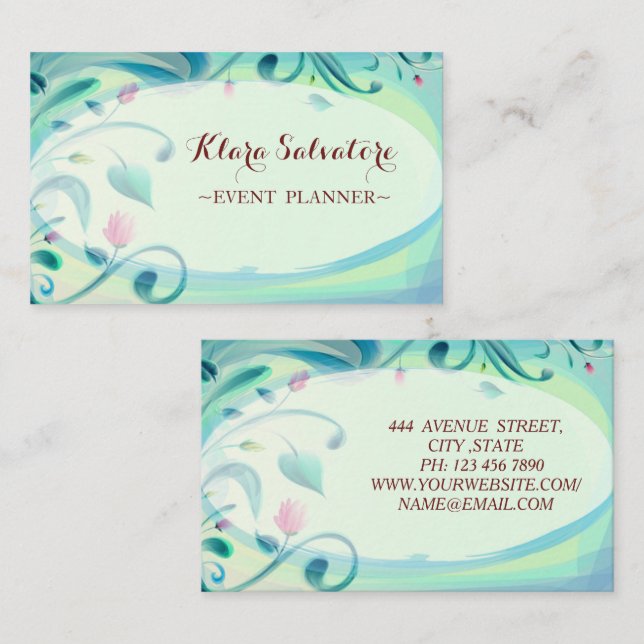 Schönes Phantastisches Grün mit Blume Visitenkarte (Vorne/Hinten)