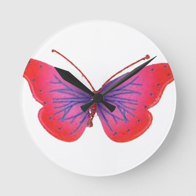 Schönes Phantastisches Rosa und lila Schmetterling Runde Wanduhr (Vorderseite)