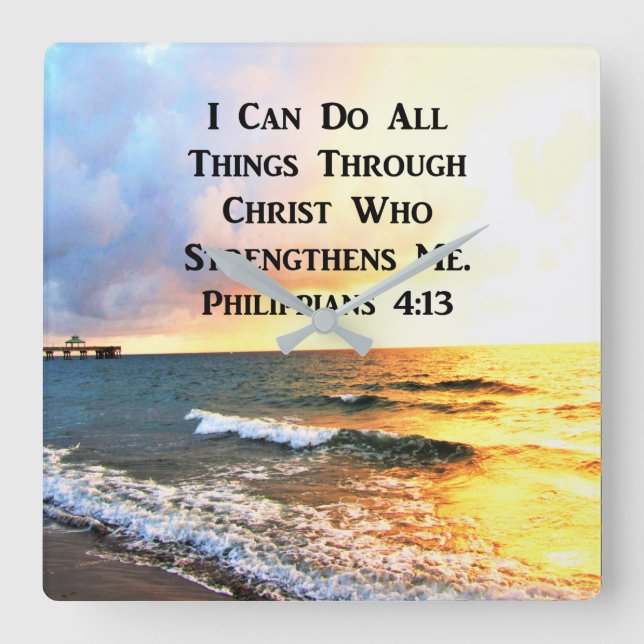 SCHÖNES PHILIPPIANS 4:13 SCRIPTURE-FOTO QUADRATISCHE WANDUHR (Vorderseite)