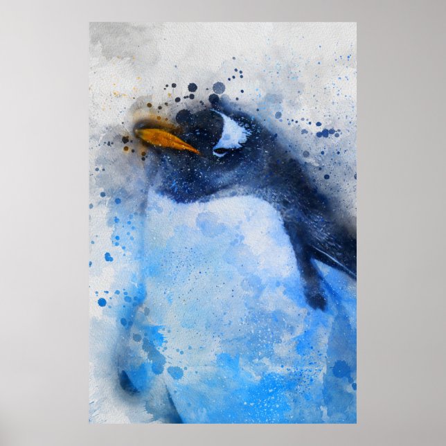 schönes Pinguin-Minimal-Aquarellbild Poster (Vorne)