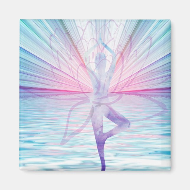 Schönes Pink & Blue Vrikshasana Yoga Magnet (Vorne)