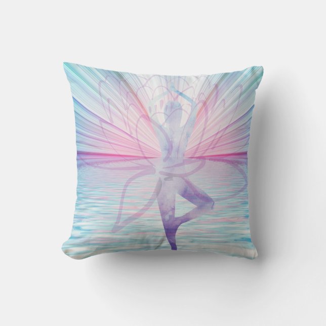 Schönes Pink & Blue Vrikshasana Yoga Pillow Kissen (Vorderseite)
