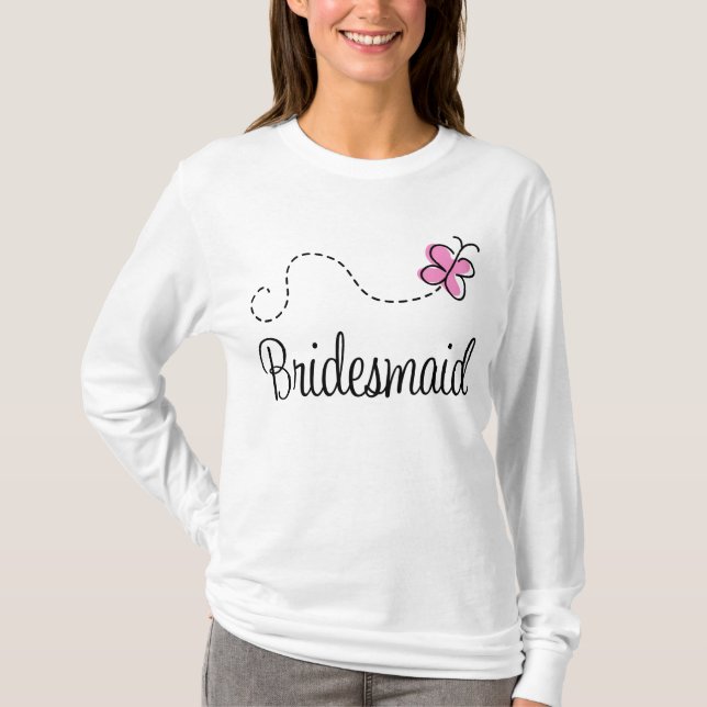 Schönes Pink Butterfly Bridesmaid T-Shirt (Vorderseite)