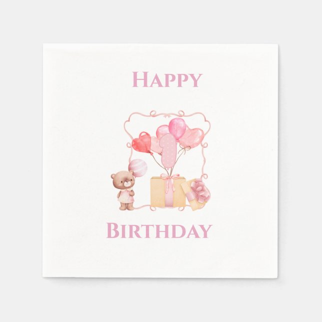 Schönes Pink Girly 1. Geburtstagsdesign Serviette (Vorderseite)