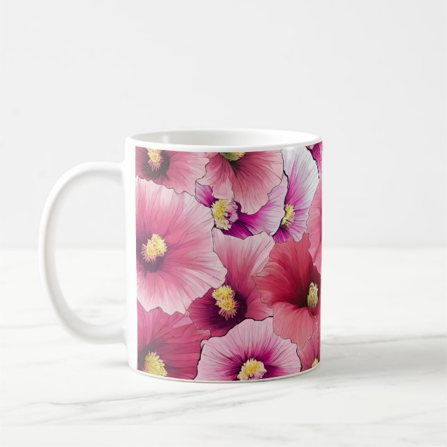 Schönes Pink Hollyhock Blooming Kaffeetasse (Links)