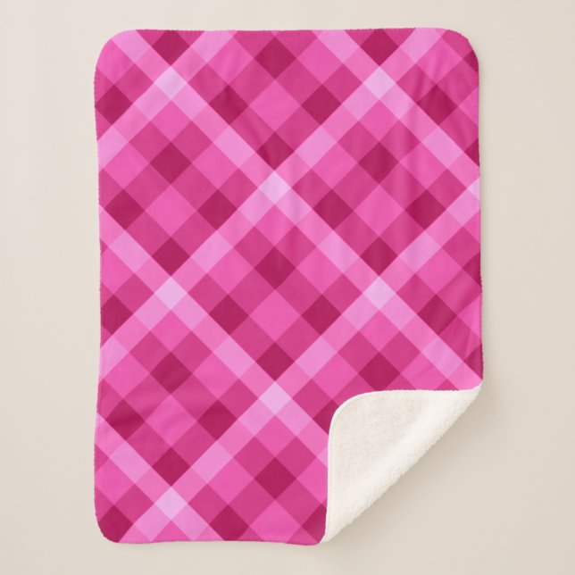 Schönes Pink Magenta Kariert Kleine Sherpa Blanka Sherpadecke (Vorderseite)