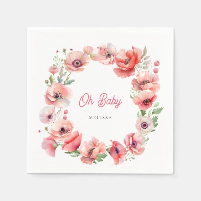 Schönes Pink Poppy Oh Baby Serviette (Vorderseite)