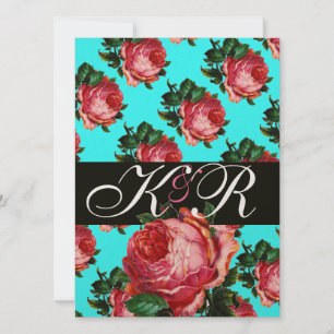 SCHÖNES PINK ROSE AQUA BLAU AQUAMARINES FLORAL MON EINLADUNG