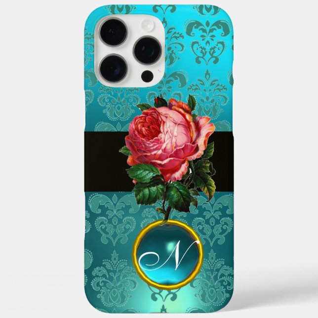 SCHÖNES PINK ROSE BLUE AQUAMARIN DAMASK GEM MONOGR Case-Mate iPhone HÜLLE (Rückseite)