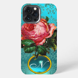 SCHÖNES PINK ROSE BLUE AQUAMARIN DAMASK GEM MONOGR iPhone HÜLLE