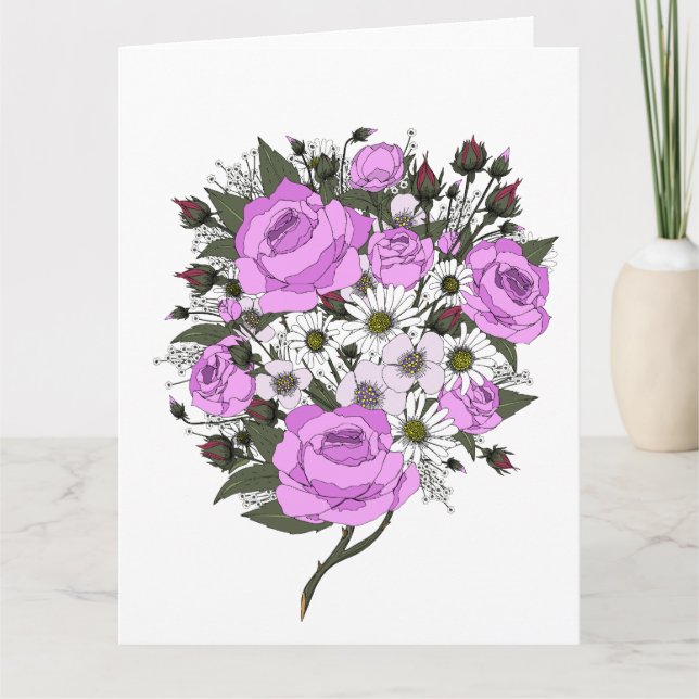 Schönes Pink Rose Bouquet Karte (Vorderseite)