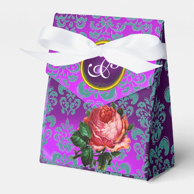 SCHÖNES PINK ROSE DAMASK LILA GEM MONOGRAMM GESCHENKSCHACHTEL (Vorderseite)