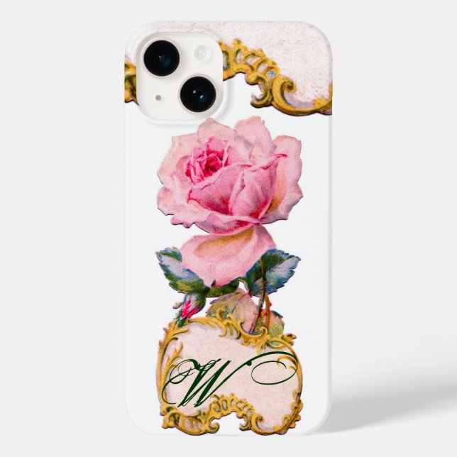 SCHÖNES PINK ROSE MONOGRAM, Aquamarines Aqua Blue Case-Mate iPhone Hülle (Rückseite)