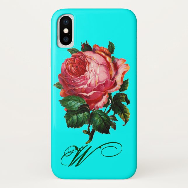 SCHÖNES PINK ROSE MONOGRAM, Aquamarines Aqua Blue Case-Mate iPhone Hülle (Rückseite)