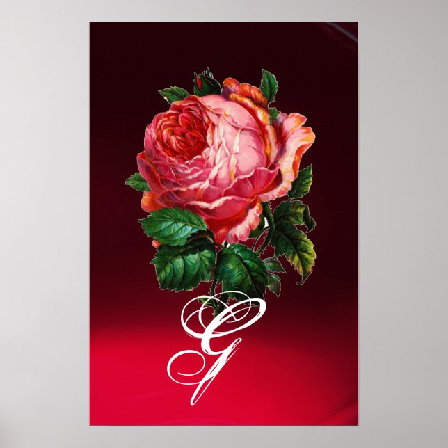 SCHÖNES PINK ROSE MONOGRAMM POSTER (Vorne)