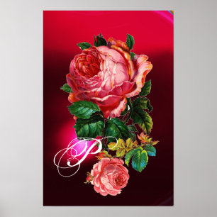 SCHÖNES PINK ROSES MONOGRAMM POSTER