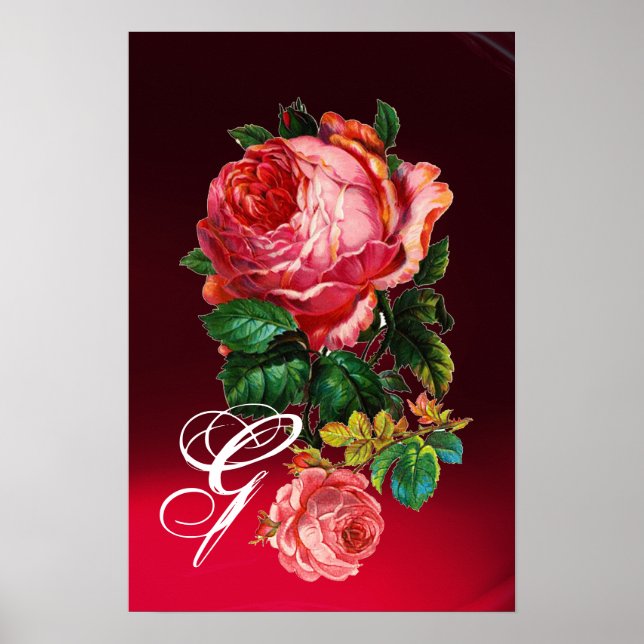 SCHÖNES PINK ROSES MONOGRAMM POSTER (Vorne)