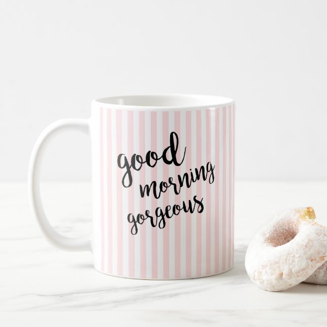 Schönes Pink Stripe Morning Kaffeetasse (Mit Donut)