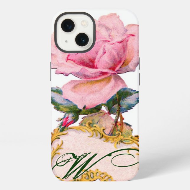 SCHÖNES PINKES ROSENMONOGRAMM iPhone HÜLLE (Rückseite)