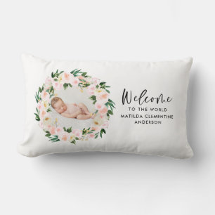 Schönes pinkfarbenes, mädchenhaftes Foto Kinderbet Lendenkissen