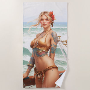 Schönes Piratenmädchen Strandtuch